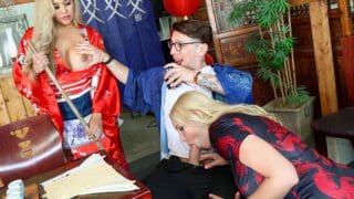 Busty MILFs Vanessa Cage & Caitlin Bell work in a FreeUse Bar